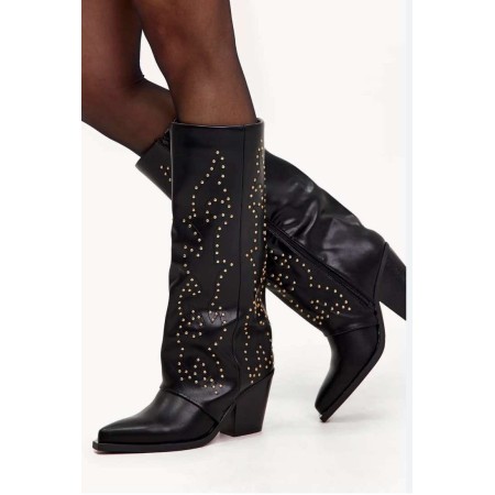 CHAUSSURES FEMME BOTTES HAUTES NOIR CLOUTEE MISS COVA