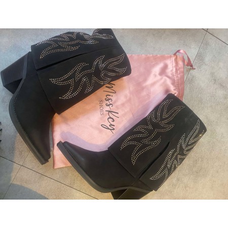 CHAUSSURES FEMME BOTTES WESTERN STRASS MISS LILY NOIR PROMO