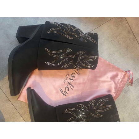 CHAUSSURES FEMME BOTTES WESTERN STRASS MISS LILY NOIR PROMO