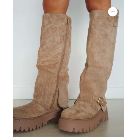 CHAUSSURES FEMME BOTTES HAUTES BICKER SIMILI DAIM MISS MARJO BEIGE