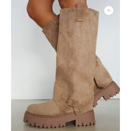 CHAUSSURES FEMME BOTTES HAUTES BICKER SIMILI DAIM MISS MARJO BEIGE