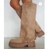CHAUSSURES FEMME BOTTES HAUTES BICKER SIMILI DAIM MISS MARJO BEIGE