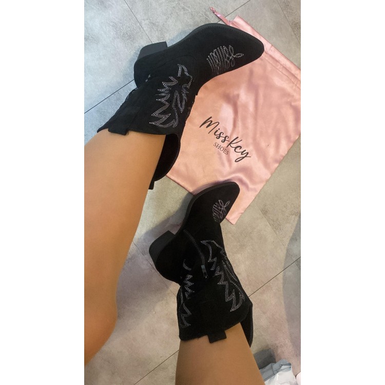 CHAUSSURES FEMME BOTTES BOTTINES WESTERN SANTIAGS STYLE NOIR MISS OLIVIA PROMO