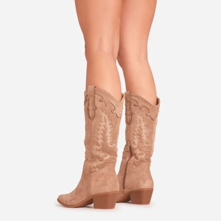 BOTTES MI HAUTES WESTERN TAUPE CLOUTEE MISS ARIA