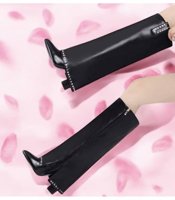 CHAUSSURES FEMME BOTTES HAUTES TALON CLOUTEE MISS LYOR NOIR