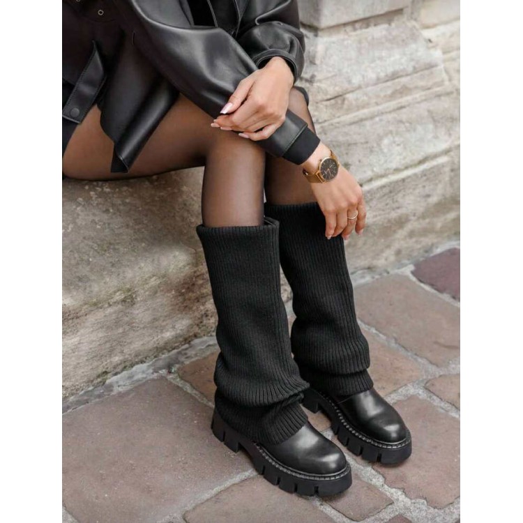 Bottes hautes femme simili cuir noir façon chaussette