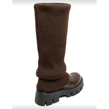 Bottes hautes femme simili cuir marron choco façon chaussette