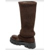 Bottes hautes femme simili cuir marron choco façon chaussette