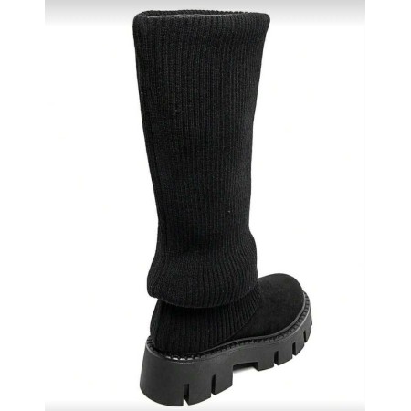 Bottes hautes femme en suédine noire façon chaussette