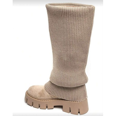 BOTTES HAUTES FEMME EN SUÉDINE AVEC GUETTE FAÇON CHAUSSETTE – MISS SIENNA SUEDINE BEIGE 🤎