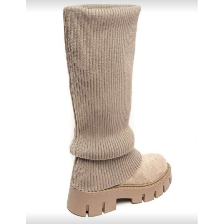 BOTTES HAUTES FEMME EN SUÉDINE AVEC GUETTE FAÇON CHAUSSETTE – MISS SIENNA SUEDINE BEIGE 🤎