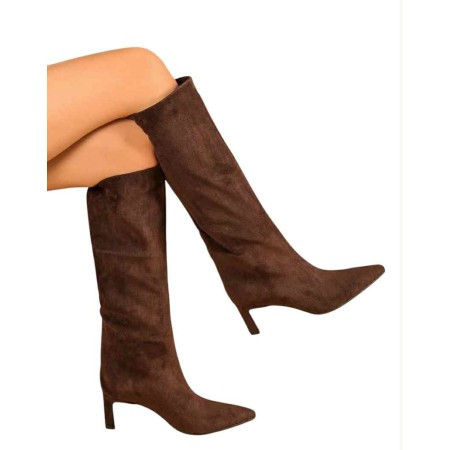 bottes hautes femme en suédine talon confort – noir, beige, marron – collection automne hiver 2025 2026