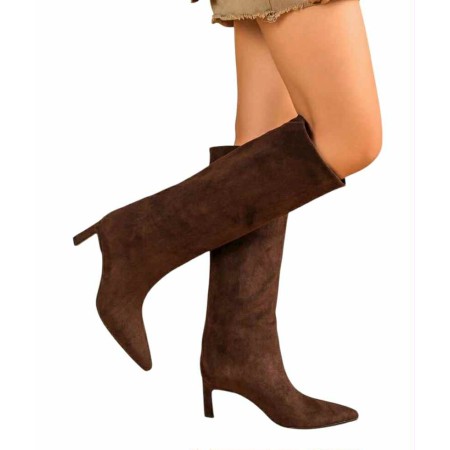 bottes hautes femme en suédine talon confort – noir, beige, marron – collection automne hiver 2025 2026