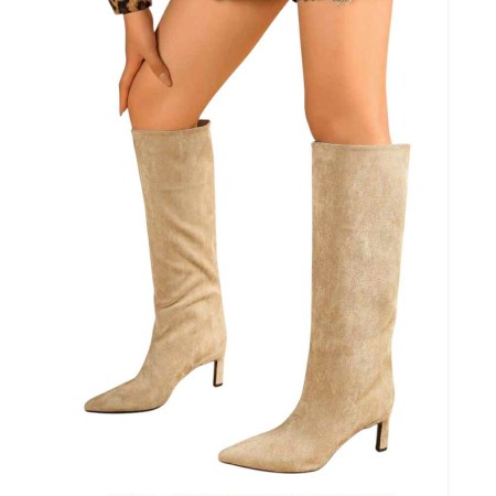 bottes hautes femme en suédine talon confort – noir, beige, marron – collection automne hiver 2025 2026