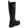 bottes hautes plates femme, bottes cavalière noir, bottes simili cuir boucle mollet, bottes hiver femme,
