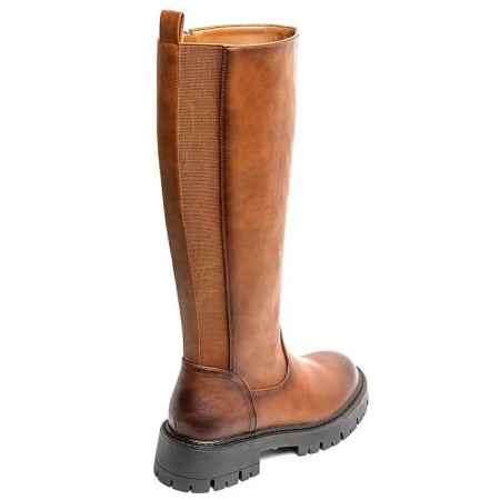 Bottes Hautes Biker Camel Confort Élastique Arrière