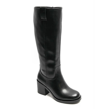 bottes hautes noir talon carré, bottes simili cuir femme, bottes zip intérieur, bottes tendance