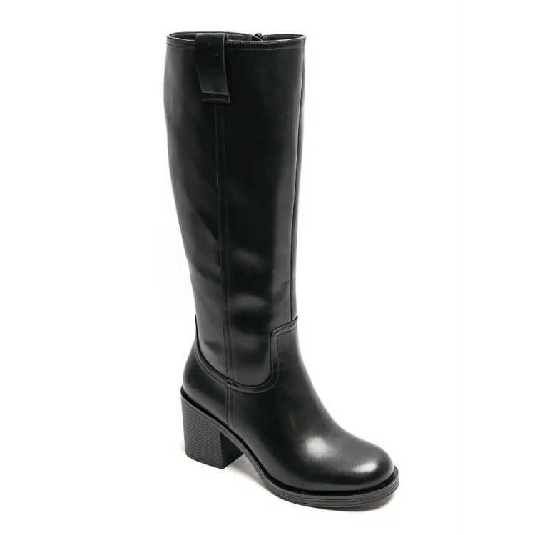 bottes hautes noir talon carré, bottes simili cuir femme, bottes zip intérieur, bottes tendance