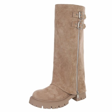 CHAUSSURES FEMME BOTTES HAUTES ZIP SUEDINE TAUPE MISS AMICIE