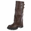 CHAUSSURES FEMME BOTTES HAUTES ZIP SUEDINE SIMI CUIR CHOCO MARRON MISS AMICIE