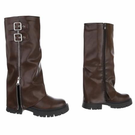 CHAUSSURES FEMME BOTTES HAUTES ZIP SUEDINE SIMI CUIR CHOCO MARRON MISS AMICIE