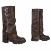 CHAUSSURES FEMME BOTTES HAUTES ZIP SUEDINE SIMI CUIR CHOCO MARRON MISS AMICIE