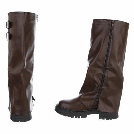 CHAUSSURES FEMME BOTTES HAUTES ZIP SUEDINE SIMI CUIR CHOCO MARRON MISS AMICIE