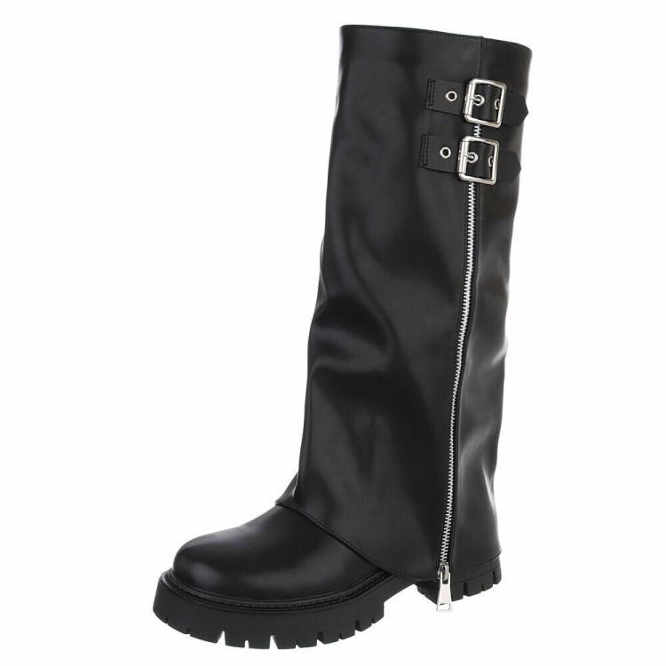 CHAUSSURES FEMME BOTTES HAUTES ZIP SIMI CUIR NOIR MISS AMICIE