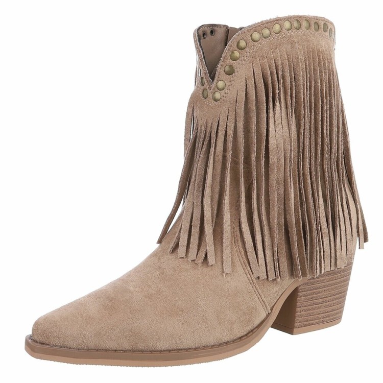 BOTTINES WESTERN GLAM MISS MAURINE BEIGE TAUPE FRANGES
