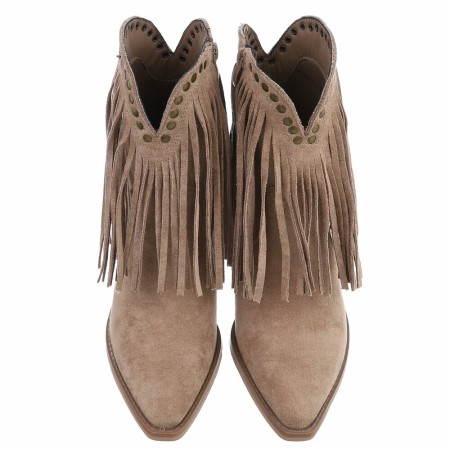 BOTTINES WESTERN GLAM MISS MAURINE BEIGE TAUPE FRANGES