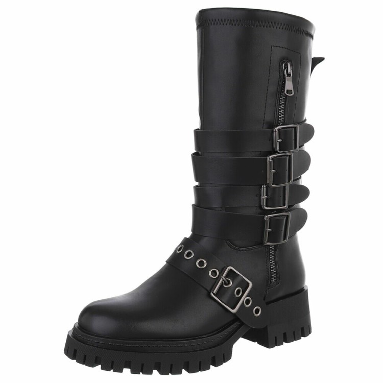 bottes hautes femme, bottes noires sangles, bottes simili cuir femme, bottes tendance hiver, bottes hautes 36 37 38 39 40 41
