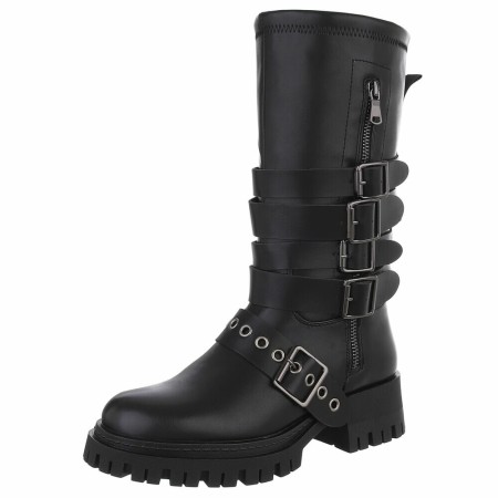 bottes hautes femme, bottes noires sangles, bottes simili cuir femme, bottes tendance hiver, bottes hautes 36 37 38 39 40 41