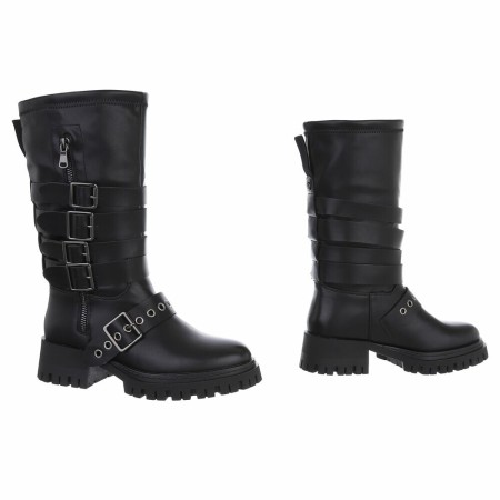 bottes hautes femme, bottes noires sangles, bottes simili cuir femme, bottes tendance hiver, bottes hautes 36 37 38 39 40 41