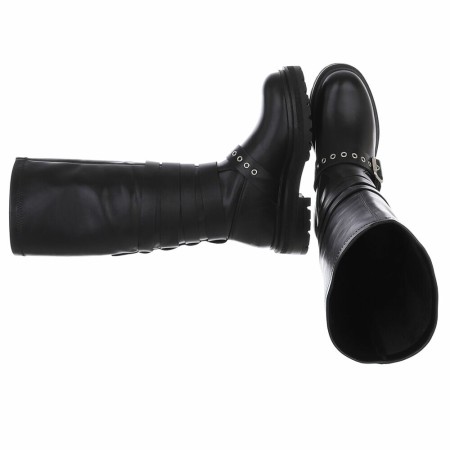 CHAUSSURES FEMME BOTTES HAUTES BIKER BOUCLES ET SANGLES NOIR MISS MARGA