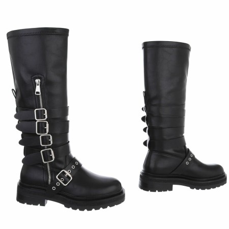 CHAUSSURES FEMME BOTTES HAUTES BIKER BOUCLES ET SANGLES NOIR MISS MARGA