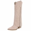 CHAUSSURES FEMME BOTTES HAUTES WESTERN BEIGE ZIP