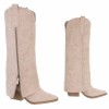 CHAUSSURES FEMME BOTTES HAUTES WESTERN BEIGE ZIP