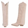 CHAUSSURES FEMME BOTTES HAUTES WESTERN BEIGE ZIP