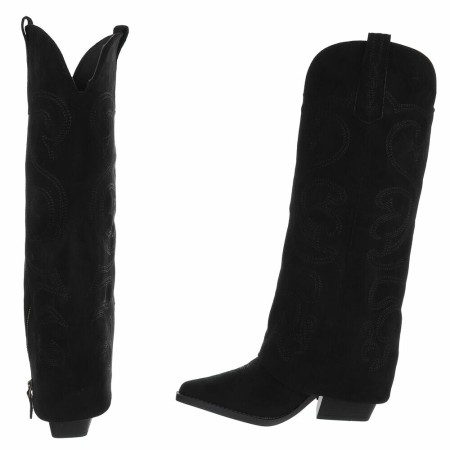 CHAUSSURES FEMME BOTTES HAUTES WESTERN NOIR ZIP