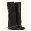 BOTTES HAUTES CHAUSSURES FEMME A REVERS AVEC DETAILS CHAINETTE DOREE MISS MARINA NOIR