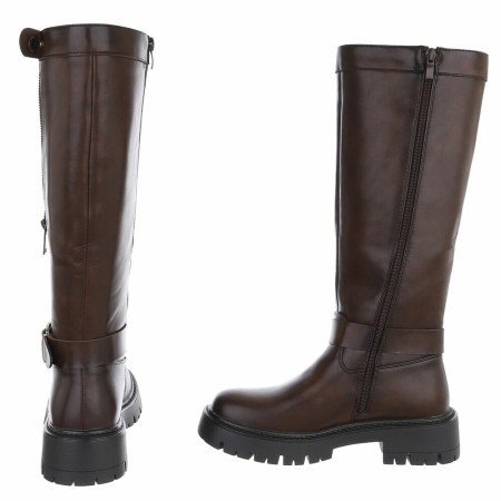 CHAUSSURES FEMME BOTTES HAUTES ZIP BOUCLE MISS BRANDY CHOCO