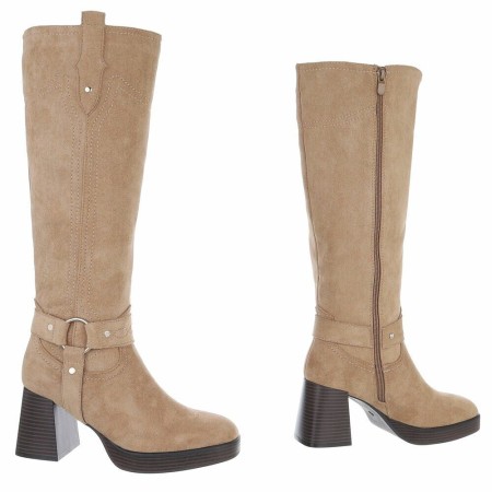 CHAUSSURES FEMME BOTTES HAUTES COUTURE BOUCLE MISS MEGANE BEIGE