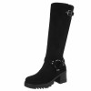 CHAUSSURES FEMME BOTTES HAUTES TALON CARRE CONFORT BIKER BOUCLE SUEDINE MISS MONICA NOIR