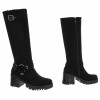 CHAUSSURES FEMME BOTTES HAUTES TALON CARRE CONFORT BIKER BOUCLE SUEDINE MISS MONICA NOIR