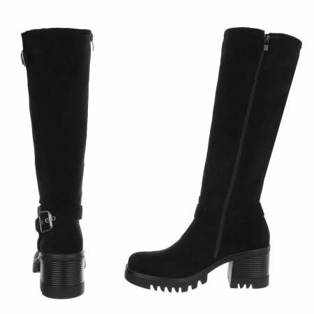 CHAUSSURES FEMME BOTTES HAUTES TALON CARRE CONFORT BIKER BOUCLE SUEDINE MISS MONICA NOIR