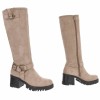 CHAUSSURES FEMME BOTTES HAUTES TALON CARRE CONFORT BIKER BOUCLE SUEDINE MISS MONICA BEIGE