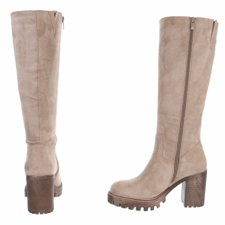 CHAUSSURES FEMME BOTTES HAUTES TALON CARRE CONFORTABLE SUEDINE MISS MICHELLE BEIGE