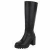 Bottes noires sous le genou en simili cuir premium. Talon épais 8 cm, semelle crantée et confort. Du 36 au 41.