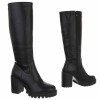 Bottes noires sous le genou en simili cuir premium. Talon épais 8 cm, semelle crantée et confort. Du 36 au 41.