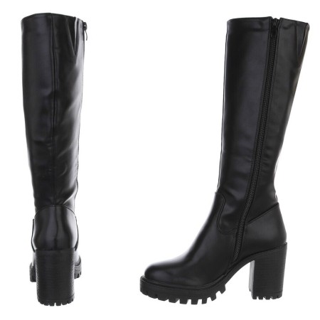 CHAUSSURES FEMME BOTTES HAUTES TALON CARRE CONFORTABLE SIMMI CUIR MISS MICHELLE NOIR